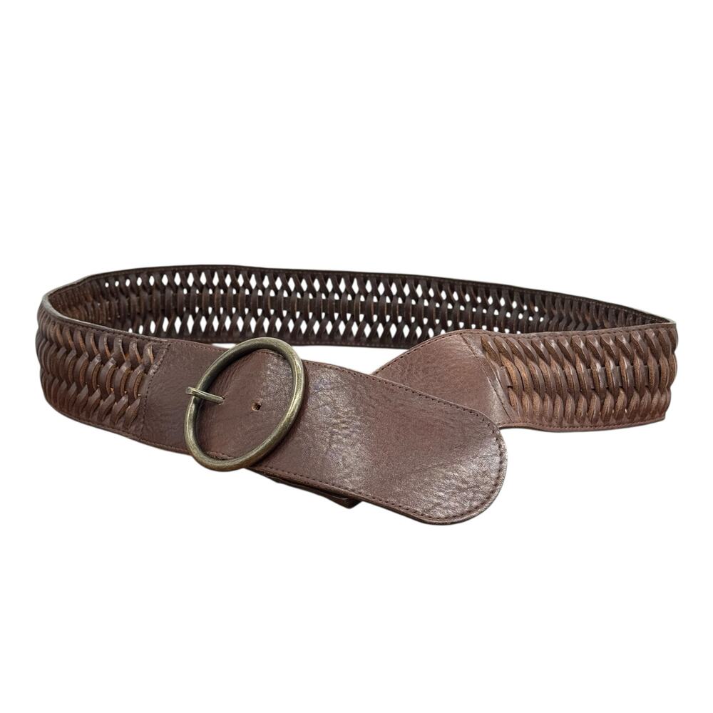 Avignon Leather Belt Vintage Womens L Brown Woven Wide Boho Festival Artisan 70s